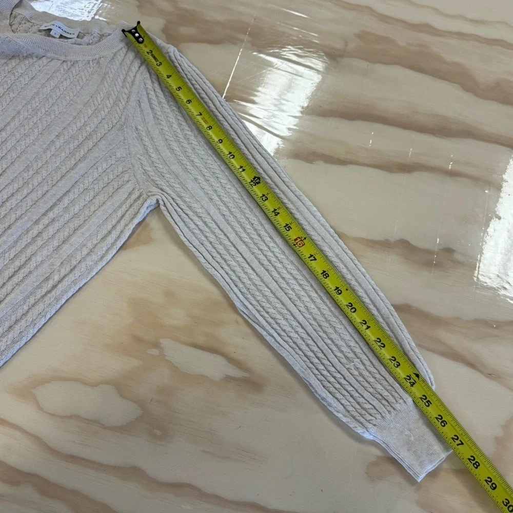 White + Warren Knit Lightweight Linen Blend Beige Cable Knit Crew Neck Sweater L